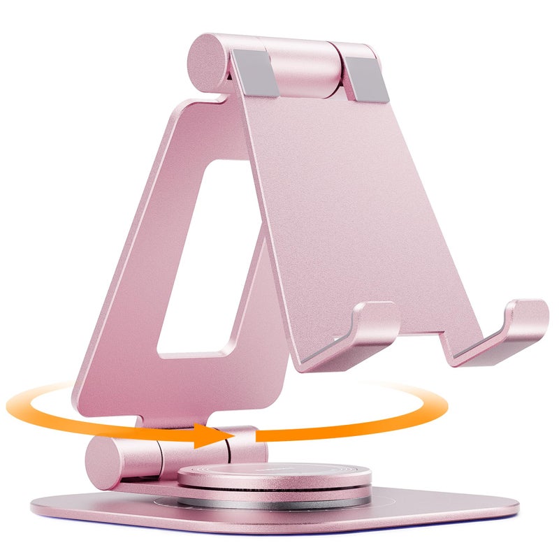 nulaxy حامل هاتف محمول دوار نولاكسي، قابل للتعديل بالكامل وقابل للطي، قاعدة هاتف مكتبية، متوافق مع جميع الهواتف، نينتندو سويتش، لون وردي ذهبي - Image 1