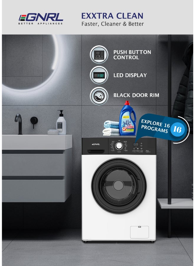 EGNRL 6KG Front Load Washing Machine,, 2025 New Model, 16 Programs, 1200 RPM, With Inverter BLDC Motor, 10 Year Warranty, 5 STar Energy (1 Year Brand Warranty) 6 kg 1900 W EGWMFL750 White - Image 2