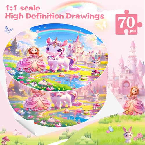 DIGOBAY Unicorn Princess Floor Puzzles for Kids Ages 46 Large 70 Piece Unicorn Puzzles for Kids Ages 68 Puzzles for Toddler Ages 35 Toy Gifts for Boy Girls Children - Image 5