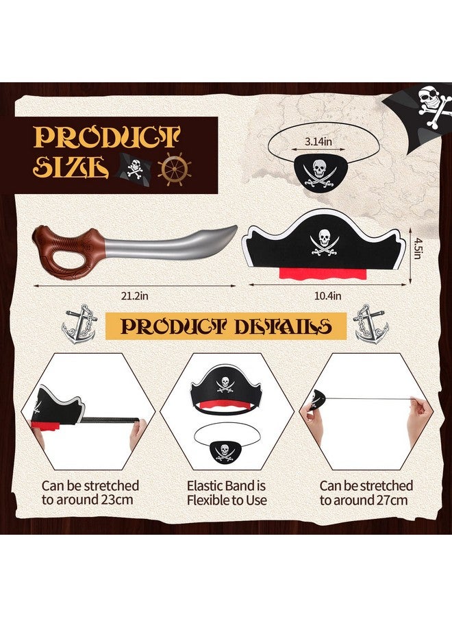 Charniol Funny Pirate Party Set Pirate Halloween Party Supplies With Felt Pirate Hats Felt Pirate Eye Patches Inflatable Swords For Pirate Fancy Dress Cosplay Party Stage Prop (18 Pcs) - Image 3