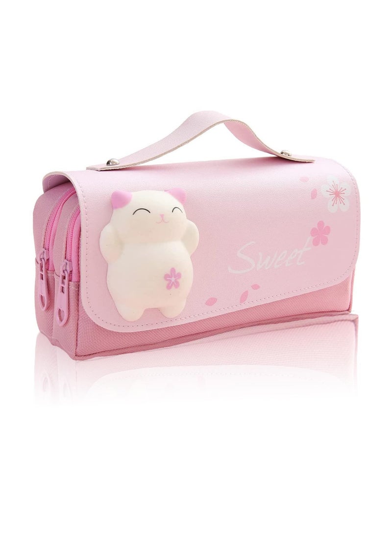 سوييت_سيڤن مقلمة وردية ذات سعة كبيرة - منظم متعدد الأقسام للطلاب والأطفال والمراهقين والبالغين - مثالية للقرطاسية والأقلام والمكياج والمزيد - Image 1