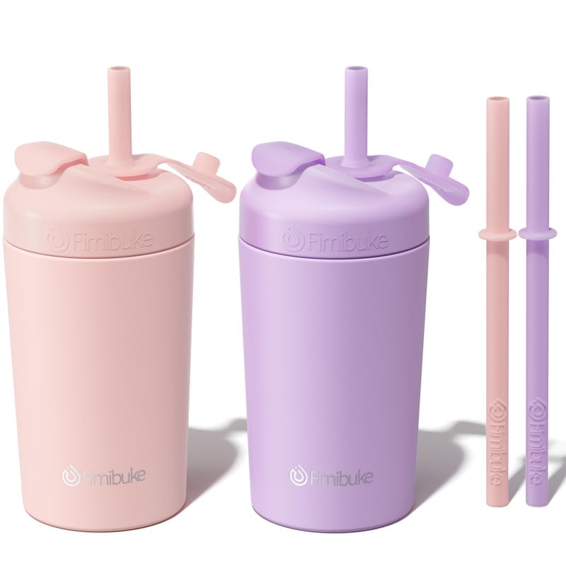 Fimibuke Kids Toddler Cups 10 OZ Spill Proof Straw Cups for Toddlers 2 Pack LeakProof Kid Insulated Tumbler with ScrewOn Lid Silicone Straw with Stopper Stainless Steel Sippy Cup for Girl Boy - Image 2