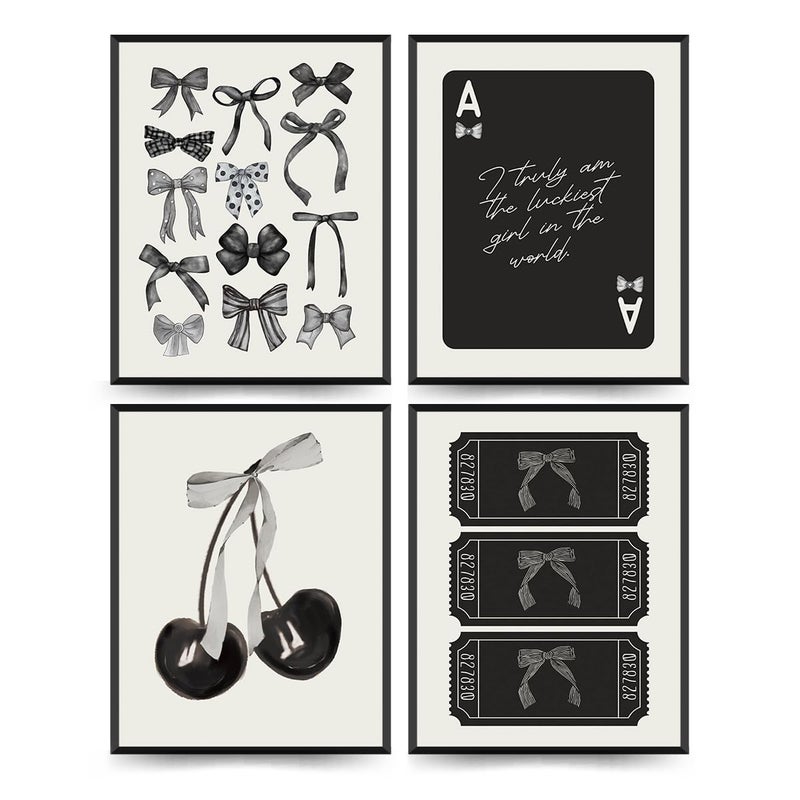 ETVISO Coquette Black Bow Wall Art Posters Set of 4, Dorm Decor for College Girls, Bow Room Bedroom Bathroom Wall Art Decor Aesthetic for for Teen Girls Gifts, Bow Pictures 8x10(Unframed) - Image 1