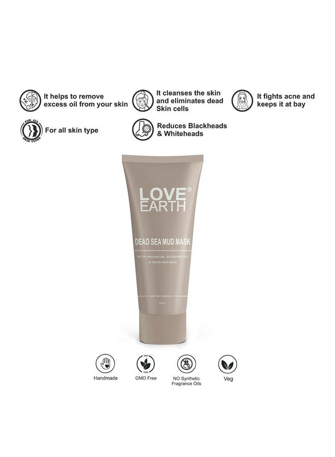 Love Earth Dead Sea Mud Mask with Argan Oil and Rosehip Oil For Acne, Deep Skin Cleaning & Open Pore Minimising 50g - Image 3