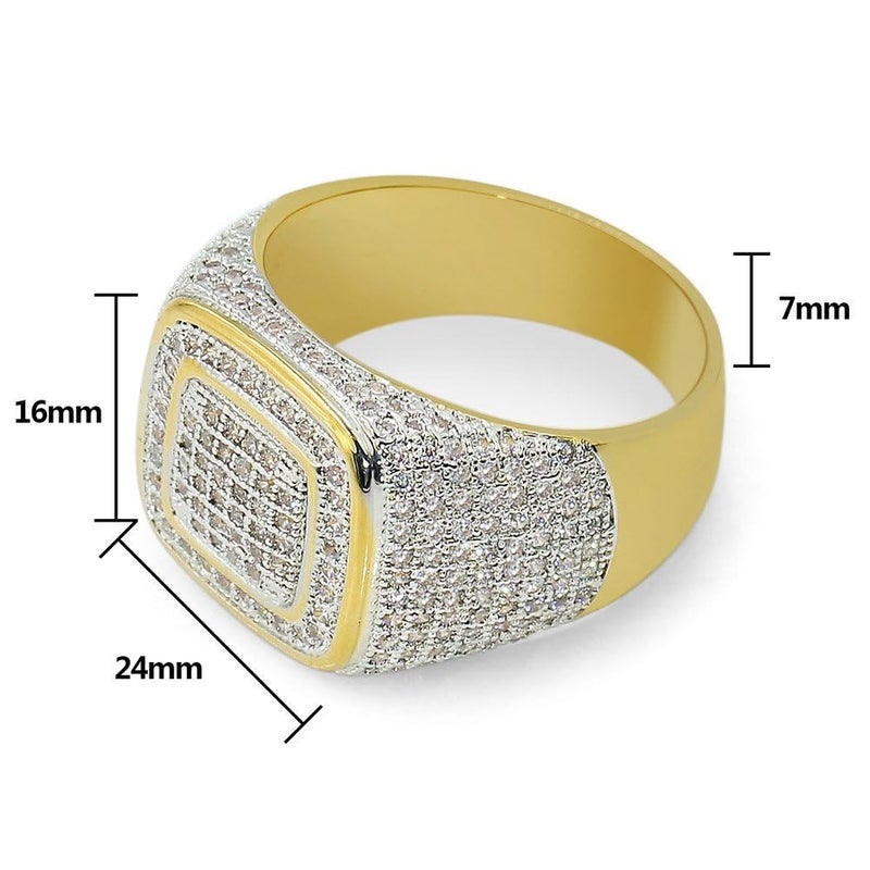 JINAO Men Gold Ring 14K Gold Plated Cluster Iced Out Lab Simulated Diamond Band Micropave Bling Pinky Ring Hip Hop Jewelry for Women (9) - Image 2