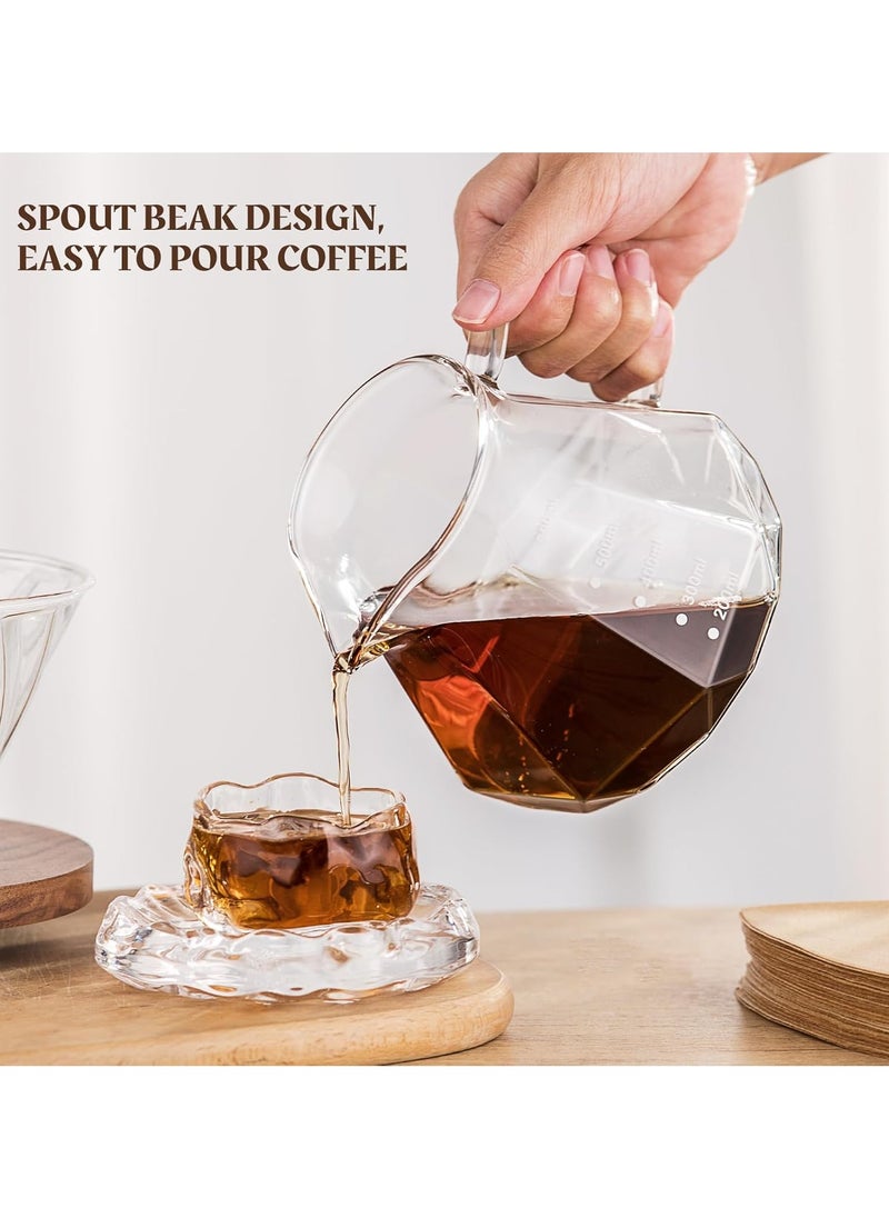 Folanry Pour Over Coffee Maker,V60 Drip Coffee Pot with Walnut Handle and Glass Lid, Glass Coffee Dripper,20oz/600ml Borosilicate Glass Carafe  with 100 pcs V60 Paper Filter for Home Coffee Restaurant Camping,Clear  - Image 4