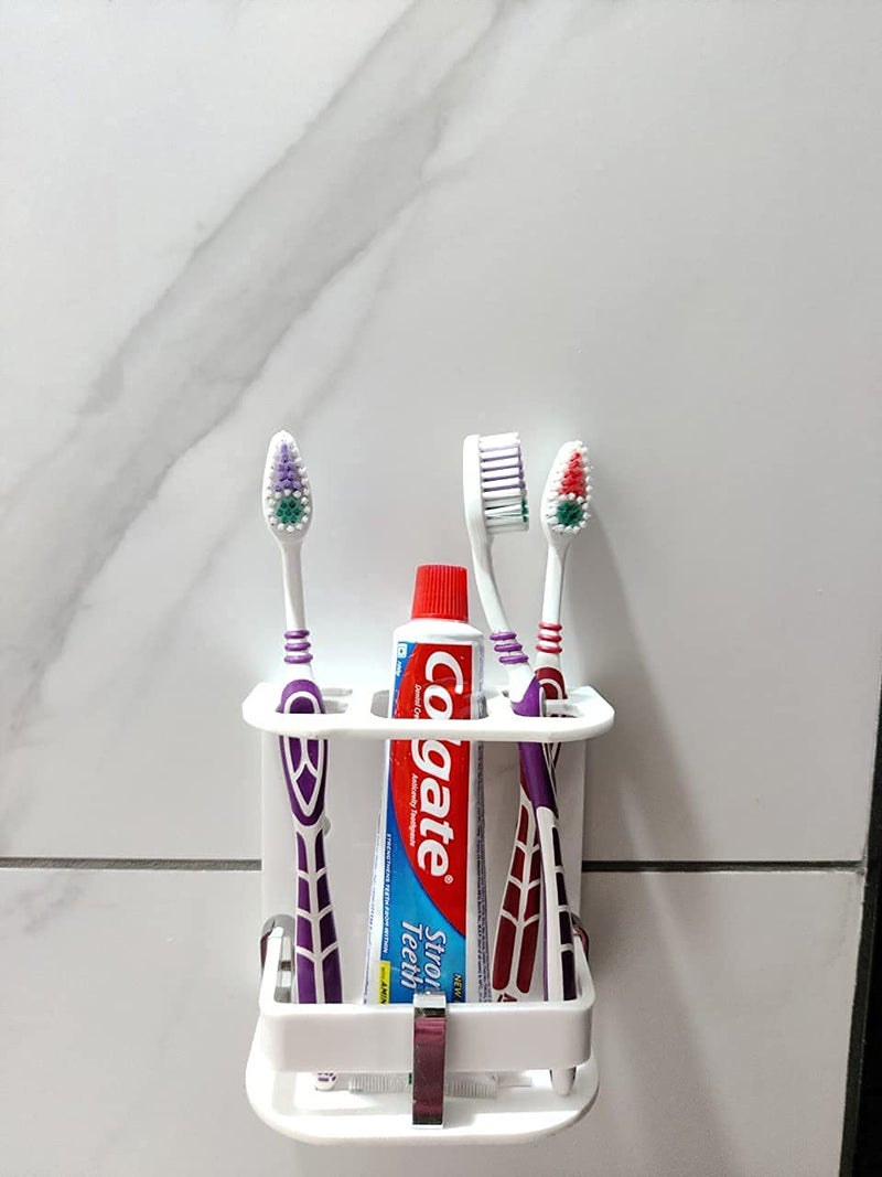 McMus Wall Mounted self Adhesive Acrylic Tooth Brush, Toothbrush Holder for Bathroom, Toothbrush Tumbler, Toothpaste for Bathroom Stand Organizer Rack for Bathroom (White) (Stick S) - Image 2