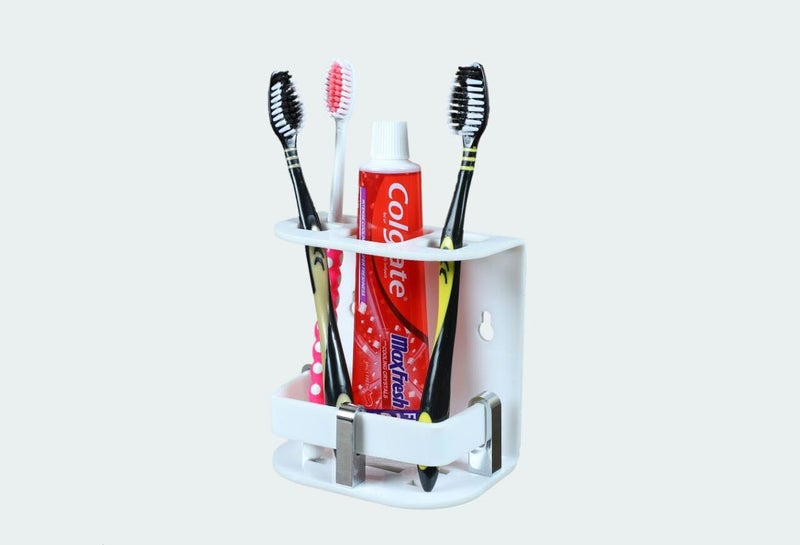 McMus Wall Mounted self Adhesive Acrylic Tooth Brush, Toothbrush Holder for Bathroom, Toothbrush Tumbler, Toothpaste for Bathroom Stand Organizer Rack for Bathroom (White) (Stick S) - Image 5