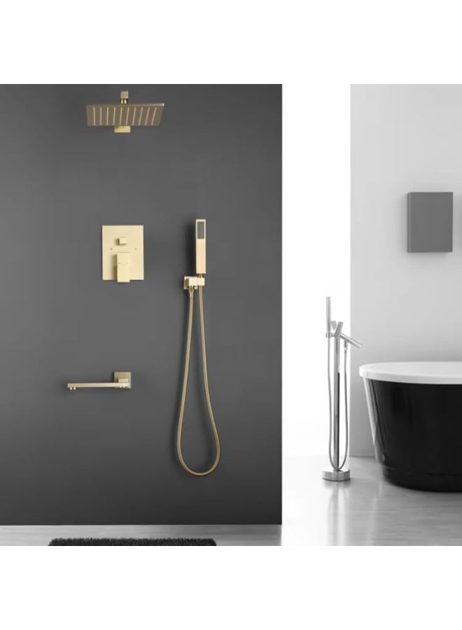 YD Luxury 3-Way Rainfall Shower System with Handheld Spray and Tub Spout - Concealed Wall-Mounted Bathroom Fixture Set - Modern Square High-Pressure Shower Combo with Thermostatic Valve Control - Image 2