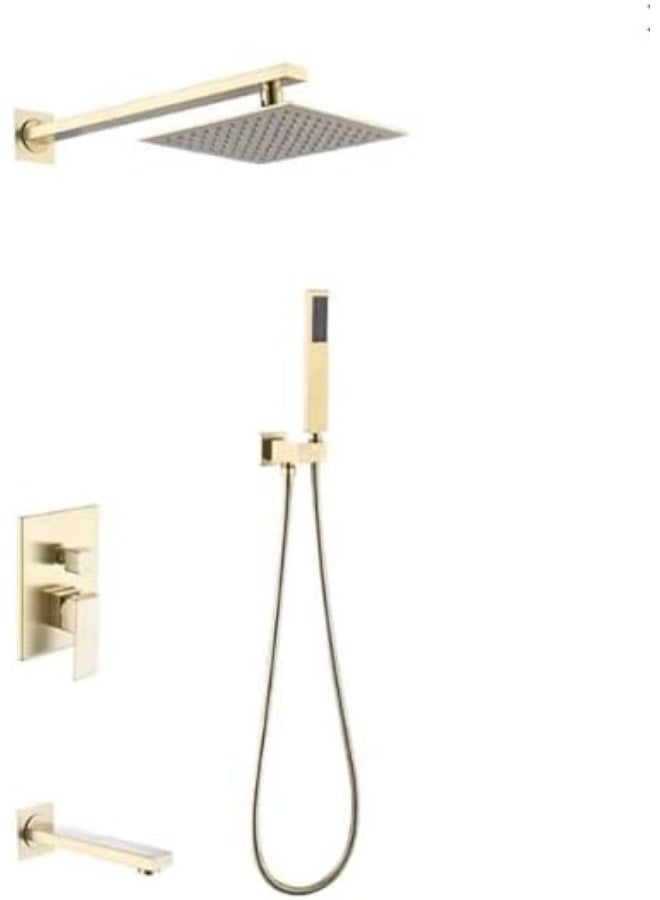 YD Luxury 3-Way Rainfall Shower System with Handheld Spray and Tub Spout - Concealed Wall-Mounted Bathroom Fixture Set - Modern Square High-Pressure Shower Combo with Thermostatic Valve Control - Image 1