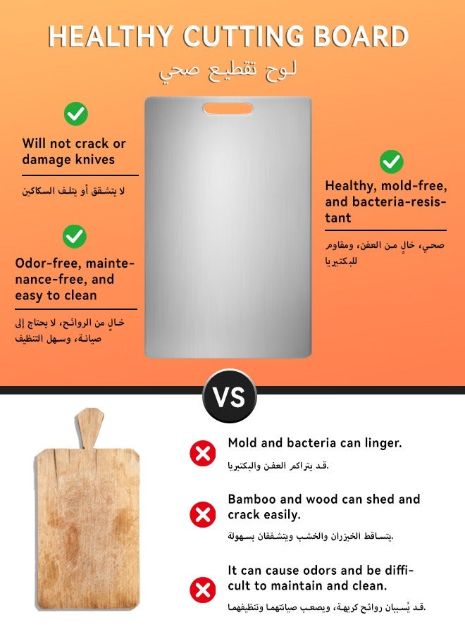 304 Stainless Steel Cutting Board, 39x28cm Double Sided Kitchen Chopping Board for Meat, Vegetables, Fruits - Anti-Skid, Easy Clean, Hygienic, with Handle - Image 2