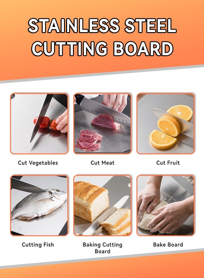 304 Stainless Steel Cutting Board, 39x28cm Double Sided Kitchen Chopping Board for Meat, Vegetables, Fruits - Anti-Skid, Easy Clean, Hygienic, with Handle - Image 4