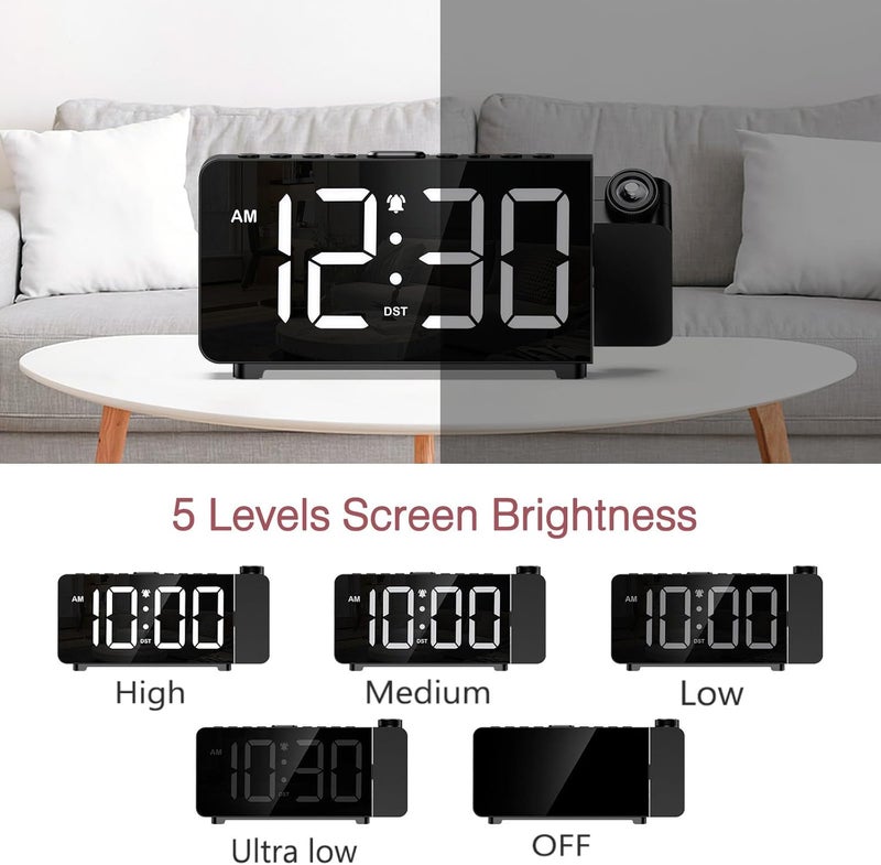 LOFICOPER Projection Alarm Clock for Bedroom, Digital Alarm Clock with 180° Rotatable Projector, 7.4'' Large LED Display, Adjustable Brightness & Volume, for Seniors Teens Heavy Sleepers - Image 5