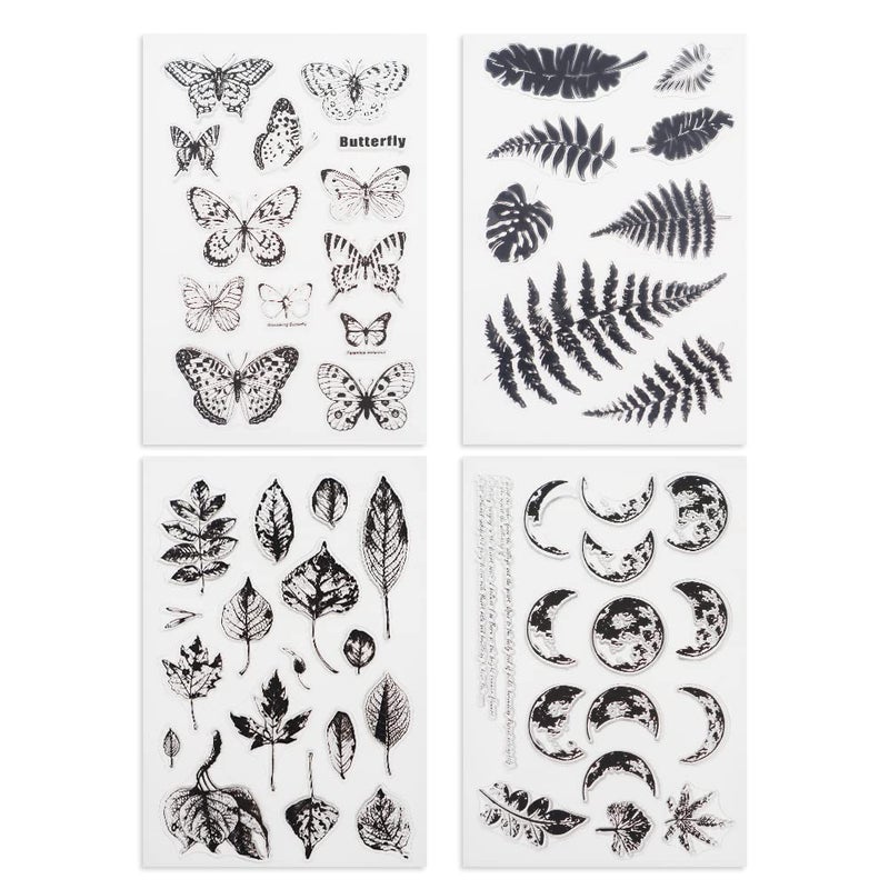 Modixun Modixun 4 Themes 53Pcs Clear Stamps Retro Rubber Clear Stamp Transparent Silicone Stamps Seal for DIY Scrapbooking Card Making Decoration Style B 