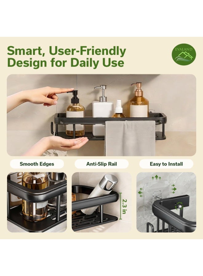Hugifts 2 Pack Shower Caddy Shelf, Adhesive Bathroom Shower Rack, No Drilling Wall Mounted Shower Organizer, Rustproof Bath Storage Basket for Bathroom, Toilet, Kitchen - Waterproof and Easy Mount - Image 3