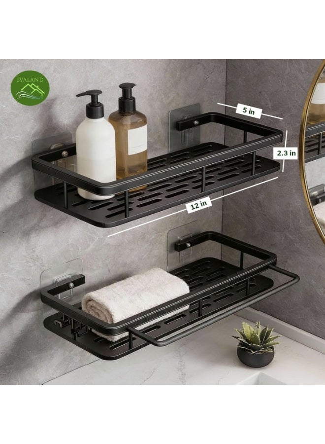 Hugifts 2 Pack Shower Caddy Shelf, Adhesive Bathroom Shower Rack, No Drilling Wall Mounted Shower Organizer, Rustproof Bath Storage Basket for Bathroom, Toilet, Kitchen - Waterproof and Easy Mount - Image 2