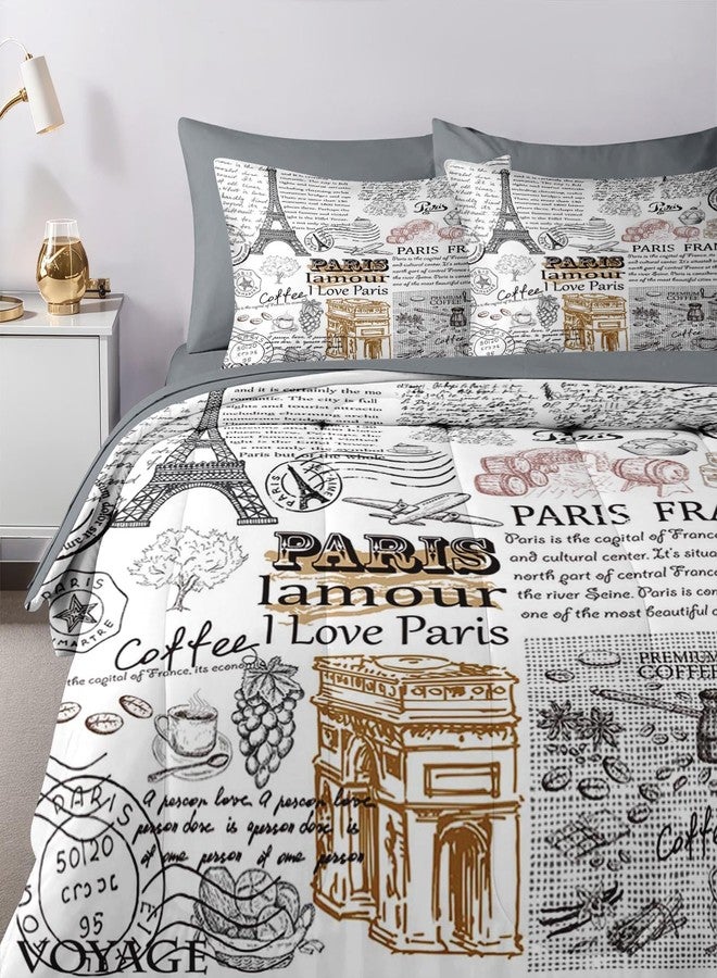 Nesker 7 Pcs Comforter Set Queen Size, Paris Gold Eiffel Tower Bedding Set for Kids and Adults, Romantic French Sheets Bed Sheet Sets with Fitted Sheet 2 Pillowcases & 2 Shams - Image 5