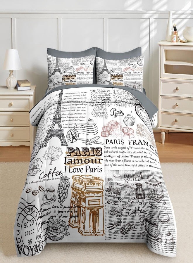 Nesker 7 Pcs Comforter Set Queen Size, Paris Gold Eiffel Tower Bedding Set for Kids and Adults, Romantic French Sheets Bed Sheet Sets with Fitted Sheet 2 Pillowcases & 2 Shams - Image 3