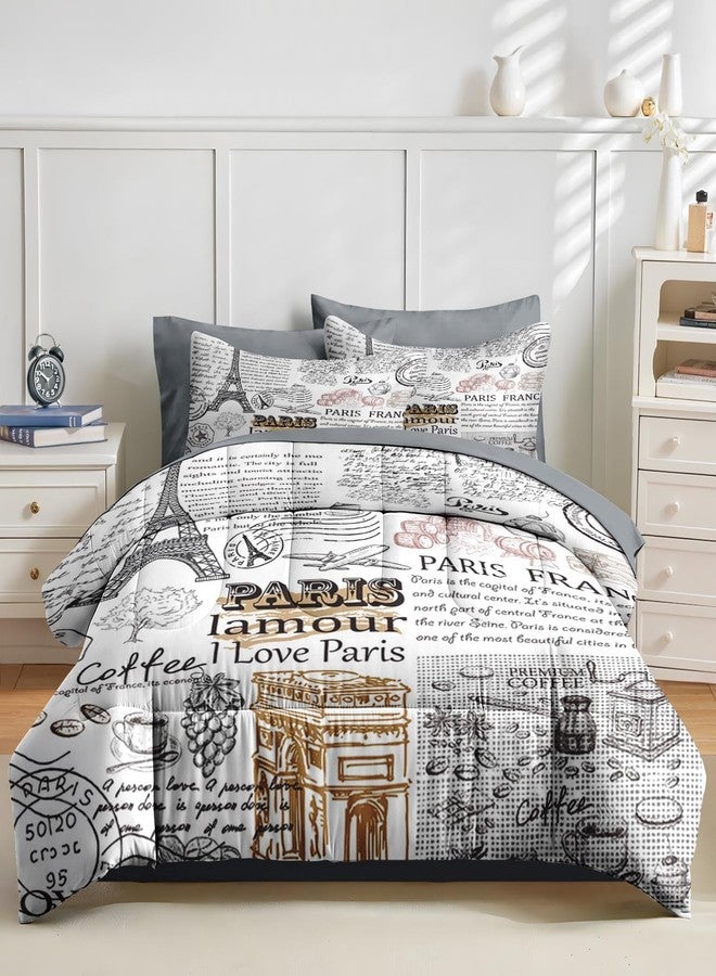 Nesker 7 Pcs Comforter Set Queen Size, Paris Gold Eiffel Tower Bedding Set for Kids and Adults, Romantic French Sheets Bed Sheet Sets with Fitted Sheet 2 Pillowcases & 2 Shams - Image 2
