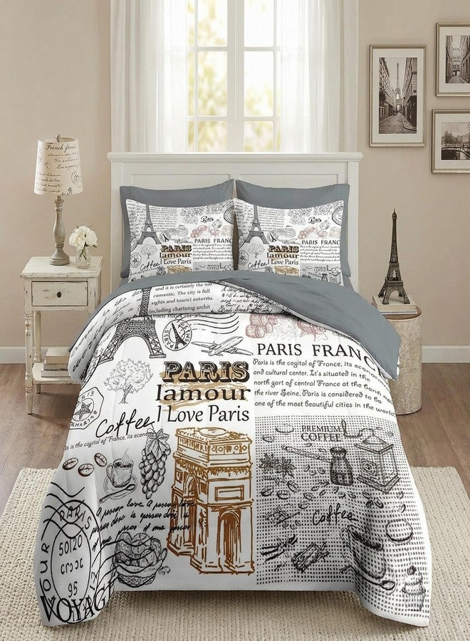 Nesker 7 Pcs Comforter Set Queen Size, Paris Gold Eiffel Tower Bedding Set for Kids and Adults, Romantic French Sheets Bed Sheet Sets with Fitted Sheet 2 Pillowcases & 2 Shams - Image 1
