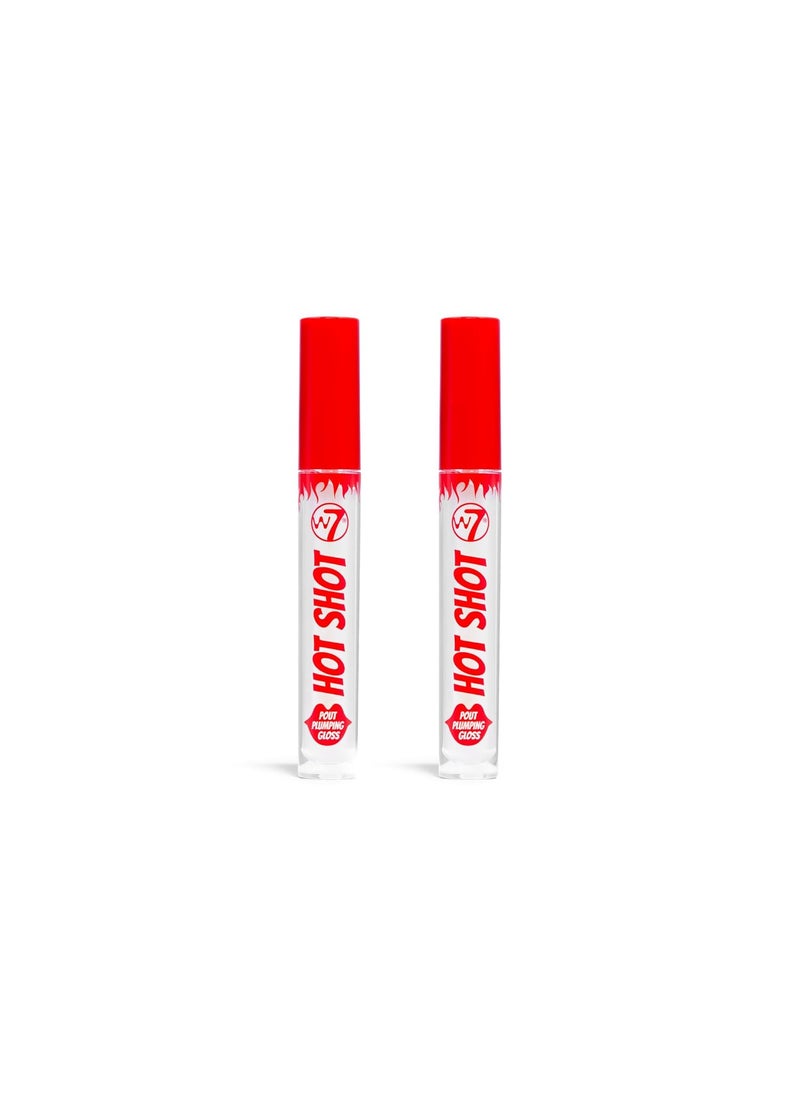 W7 W7 Hot Shot Plumping Gloss Bundle  Enhancing Plump Effect For Fuller Lips  Clear Natural High Shine Finish  2 Pack 