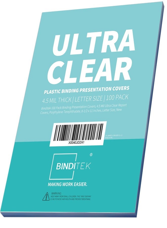 Binditek مجموعة Binditek من 100 غلاف عرض تجليد، بسماكة 4.5 مل، شفاف للغاية، مقاس 8.5 × 11 بوصة، مقاس الرسائل، زوايا مربعة، غير مثقوبة - Image 1
