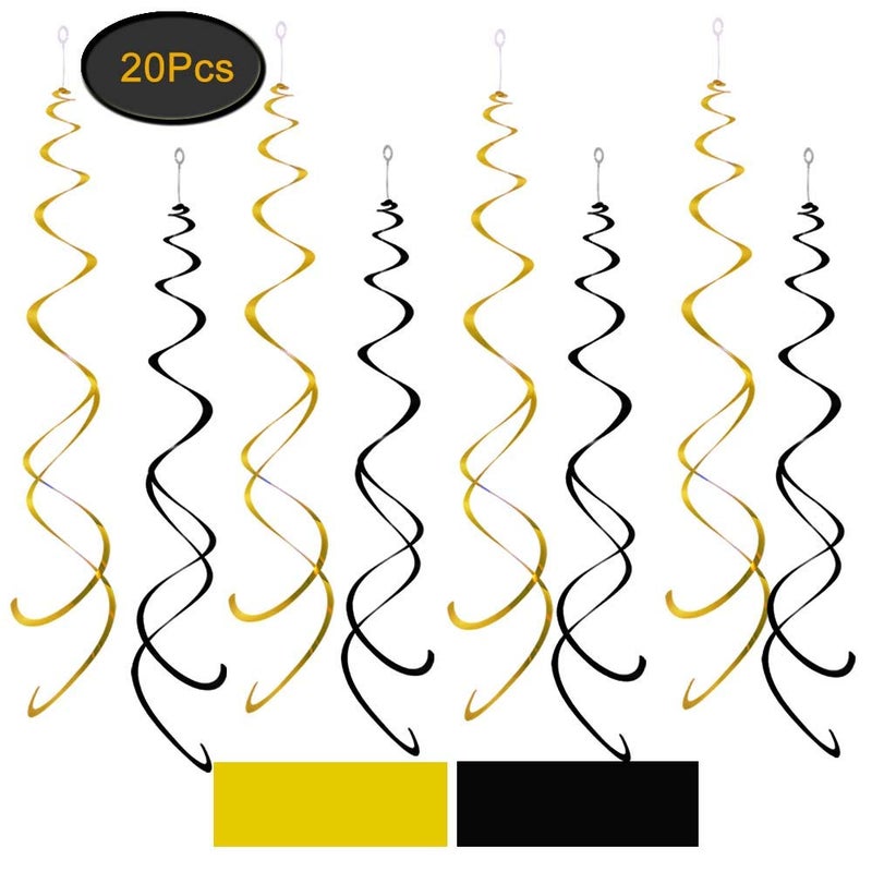 Aimto Black and Gold Party Swirl DecorationsFoil Ceiling Hanging Swirl Decorations Whirls DecorationsPack of 20