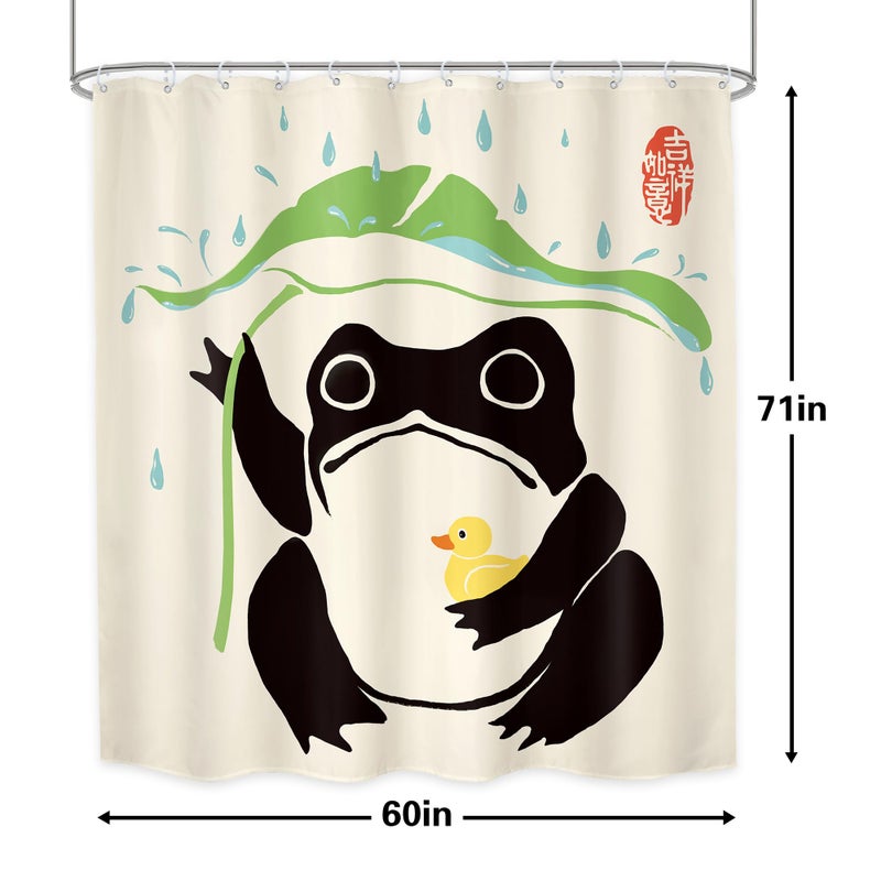 LGhtyro LGhtyro Funny Frog Shower Curtain Bathroom Set 60Wx71H Inches Asian Duck Traditional Art Japanese Cute Animal Taking Lotus Leaf Rain Bath Accessories Lovely Art Home Decor Fabric 12 Pack Hooks  - Image 5