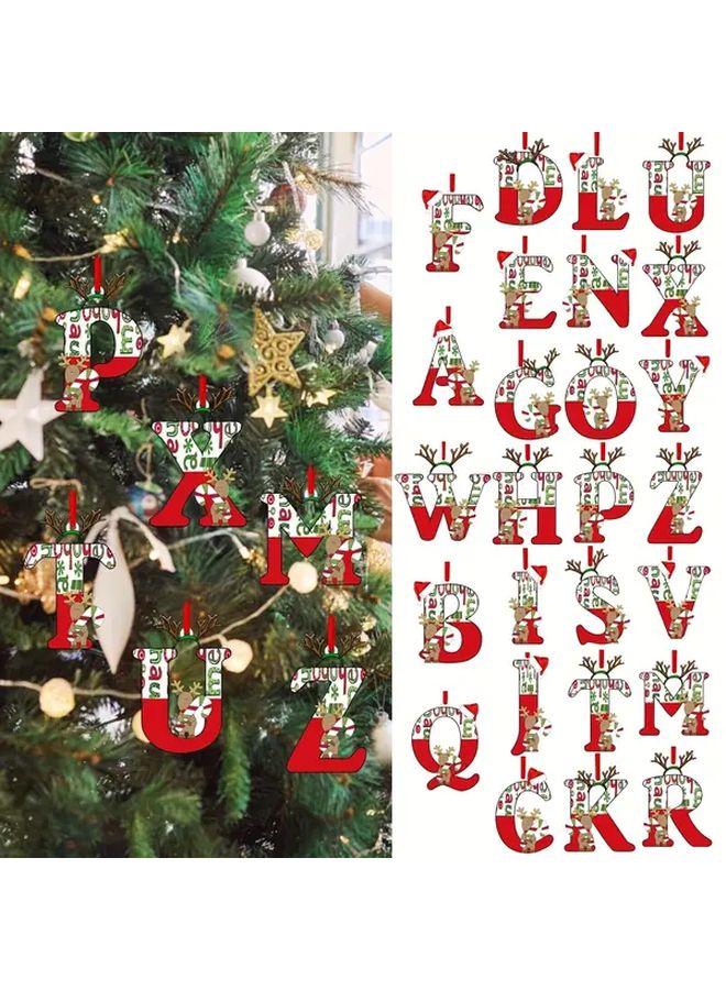 Red Rope Christmas Ornaments Set of 26 Acrylic Alphabet Decor with Golden Accents for Home Party Wedding Holiday - Image 1