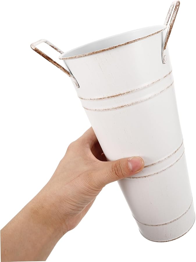 دلو زهور حديدي مجلفن كلاسيكي بمقبضين لتزيين المنزل الداخلي والخارجي - Image 4