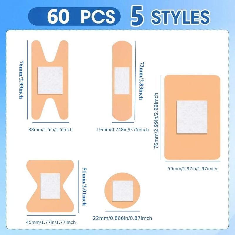 1 Pack 60 Pieces Multi Bandages Breathable Flexible Patches For First Aid Emergency Wound Care Travel Home Use Cuts Scrapes Bug Bites - Image 2