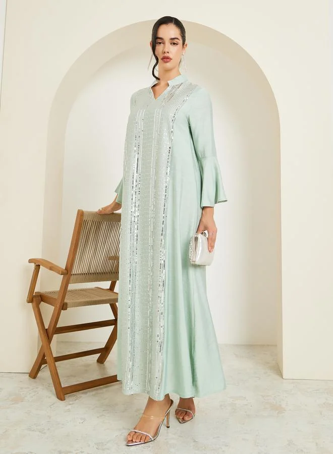Amirah Women Green Sequin Embellishment Jalabiya