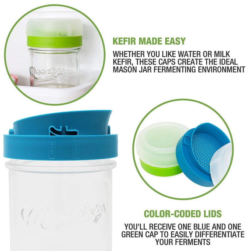 Masontops kefir lid mason jar lids wide mouth mason jar lids living culture grain drainer starter kit for home fermentation 2 packs - Image 5