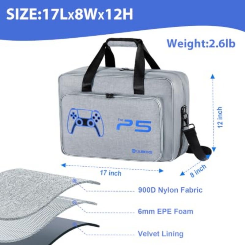 Uuboxs Carrying Case for PS5 PS5 Pro PS5 Slim Upgrade Protective Travel Bag for PS5 Disc and Digital Edition Large Capacity Storage Bag Compatible with PlayStation 5 Controller Console Accessories Durable Nylon with Padded Interior Black - Image 2