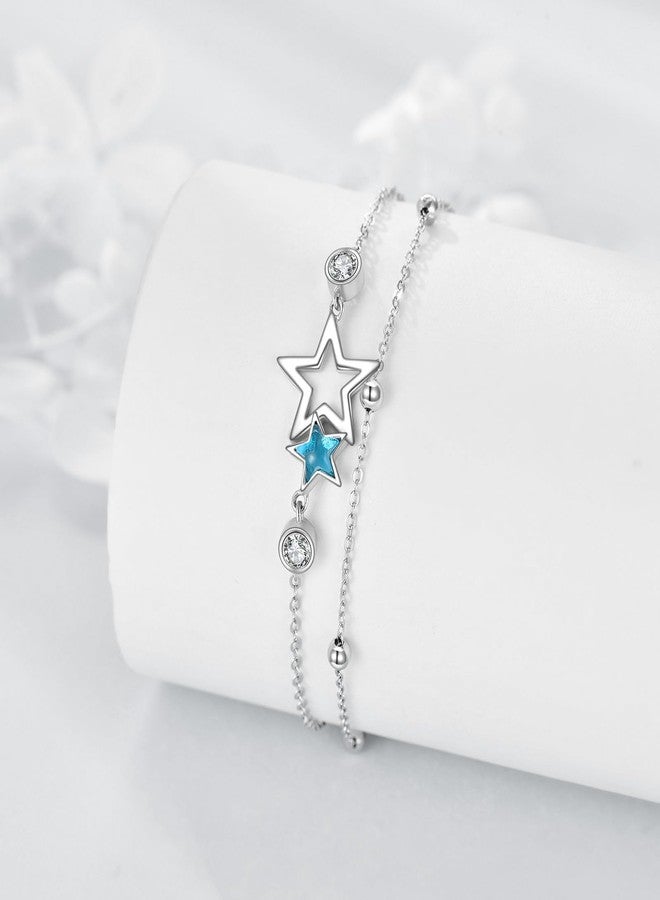 LUHE Star Anklets Sterling Silver Layered Chain Star Ankle Bracelets Jewelry Gifts for Women - Image 3