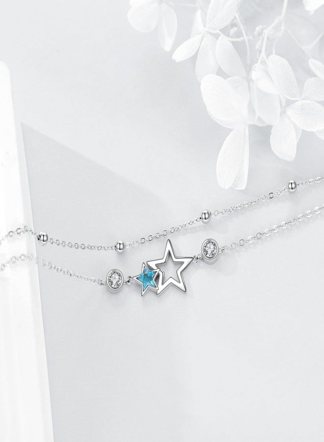 LUHE Star Anklets Sterling Silver Layered Chain Star Ankle Bracelets Jewelry Gifts for Women - Image 4