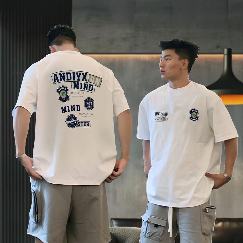 Extra-large size 150kg American style handsome heavy cotton short-sleeved t-shirt for young men's summer fashion brand round-neck half-sleeved top - Image 3