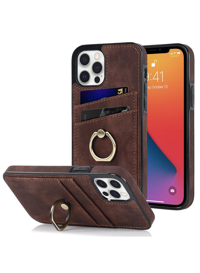 اس-توب جراب هاتف iPhone 12 من الجلد العتيق مع حامل حلقي - Image 1