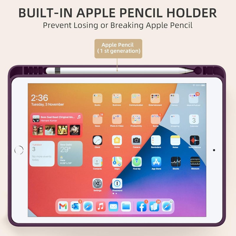 Akkerds Case Compatible with iPad 10.2 Inch 2021/2020/2019, for iPad 9th/8th/7th Generation with Pencil Holder, Protective Cover with Soft TPU Back, Auto Sleep/Wake, BerryPurple - Image 4