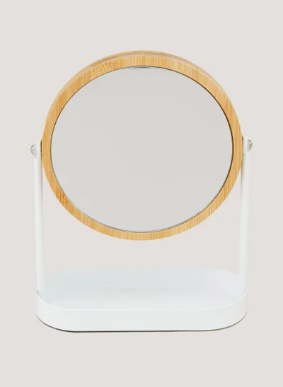 Matalan White Metal & Bamboo Mirror (25cm x 19cm x 8cm)