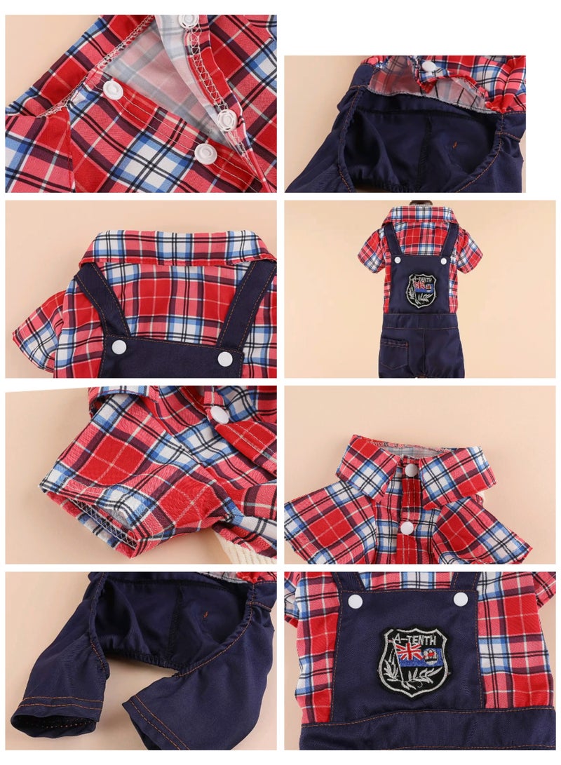 A.M Dog Denim Overall with Plaid Shirt, Spring/Summer Outfit for Small/Medium Dogs, Teddy/Bichon Frise Cats, Korean Style Fashion, Casual Jean Pet Clothing - Image 5