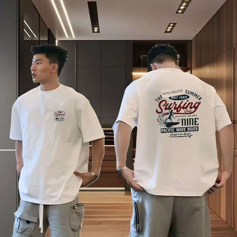 Fattened plus size 150kg heavy cotton short-sleeved men's T-shirt summer American retro fashion loose half-sleeved top - Image 2