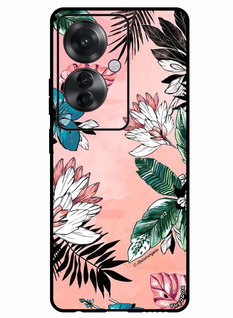 Theodor غطاء واقي مضاد للخدش ومقاوم للصدمات لهاتف أوبو F25 برو بتصميم زهور وأوراق - Image 1