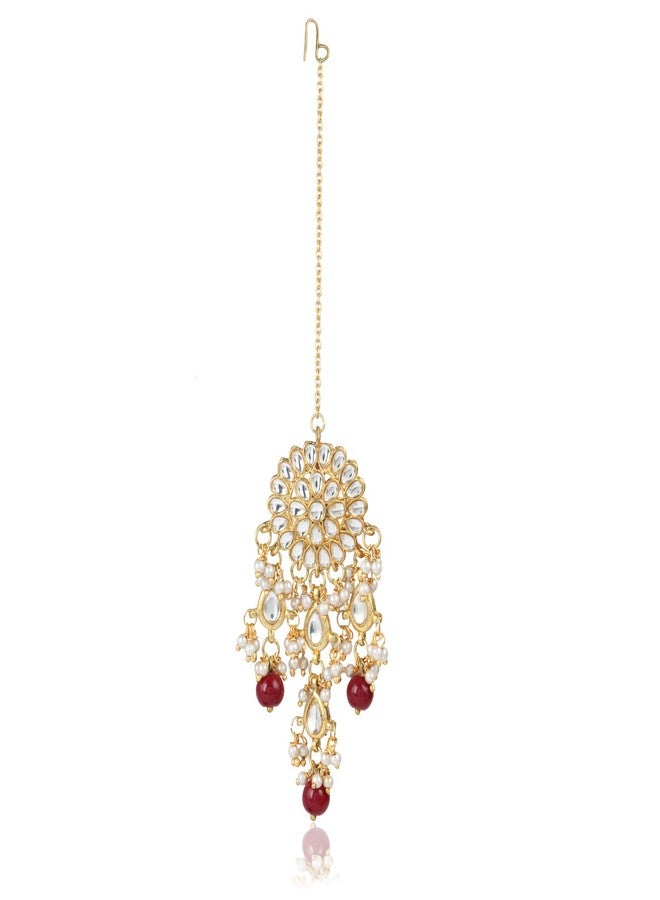 Karatcart 22K GoldPlated Traditional Kundan Pearl Bridal Red Choker Jewellery Set for Women - Image 4
