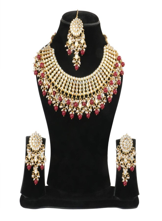 Karatcart 22K GoldPlated Traditional Kundan Pearl Bridal Red Choker Jewellery Set for Women - Image 5