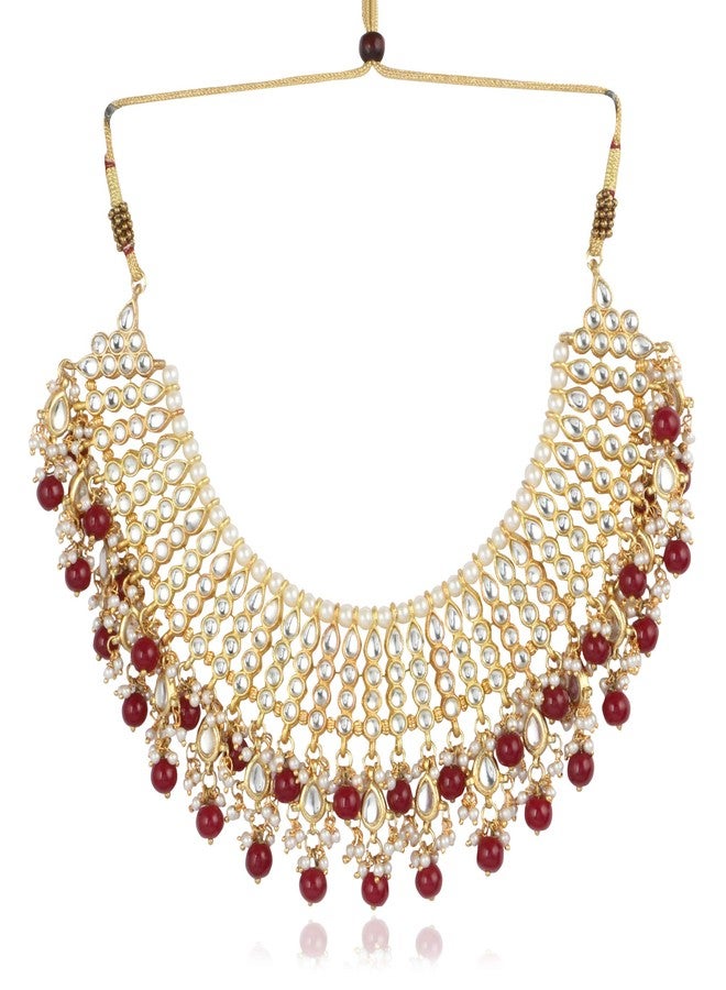 Karatcart 22K GoldPlated Traditional Kundan Pearl Bridal Red Choker Jewellery Set for Women - Image 2