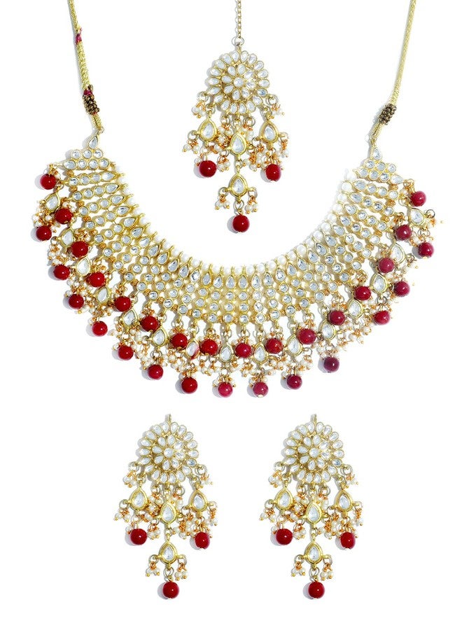 Karatcart 22K GoldPlated Traditional Kundan Pearl Bridal Red Choker Jewellery Set for Women - Image 1
