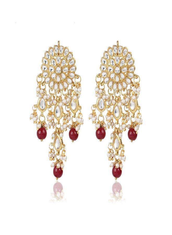 Karatcart 22K GoldPlated Traditional Kundan Pearl Bridal Red Choker Jewellery Set for Women - Image 3