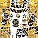 jenlion Black and Gold Birthday Decorations  Party Supplies Kit with Tablecloth Paper Plates Photo Props Crown Foil Balloon Fringe Curtains Cake Toppers and Banner for Men Women 18th 21st 30th 40th 50th - Image 4