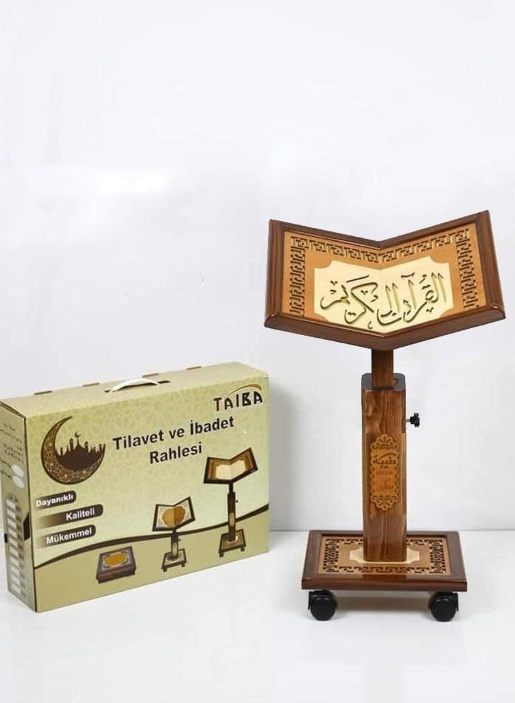 REBENUO Holy Quran Stand Turkish Wood with Wheels Adjustable Height Large Size 005 - Image 4